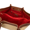 Internal Zip Pocket View Of The Cognac Natural Raffia Shopping Bag