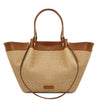 Front View Of The Cognac Natural Raffia Shopping Bag