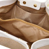 Internal Pocket View Of The White Natural Raffia Shopping Bag