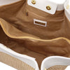 Internal Zip Pocket View Of The White Natural Raffia Shopping Bag