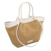 Angled And Shoulder Strap View Of The White Natural Raffia Shopping Bag