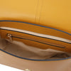 Internal Zip Pocket View Of The Mustard Leather Over Shoulder Bag