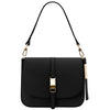 Front View Of The Black Leather Over Shoulder Bag