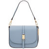 Front View Of The Light Blue  Leather Over Shoulder Bag