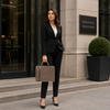 Woman Standing With The Dark Taupe Palermo Ladies Leather Briefcase