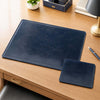 Elegant Leather Desk Set featuring a matching desk pad and mouse pad on a wooden desk.