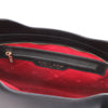 Internal Zip Pocket View Of The Black Genuine Leather Tote Handbag