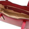 Internal Zip Pocket View Of The Red Ladies Small Leather Handbag