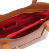 Internal Pocket View Of The Cognac Genuine Leather Tote Handbag