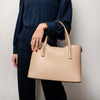 Women Posing With The Champagne Genuine Leather Tote Handbag