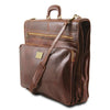 Angled View Of The Brown Leather Garment Bag