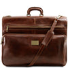 Front View Of The Brown Leather Garment Bag