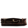 Top Angled View Of The Dark Brown Leather Garment Bag