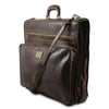 Angled View Of The Dark Brown Leather Garment Bag