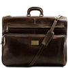 Front View Of The Dark Brown Leather Garment Bag