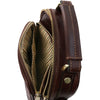 Top Angled Front Pocket View Of The Dark Brown Crossbody Bag Leather