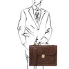 Man Posing With The Dark Brown Professional Leather Briefcase
