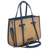 Raffia Shoulder Bag with pebbled leather accents and spacious compartment for everyday use