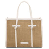 Raffia Shoulder Bag featuring woven raffia and white leather accents, perfect for everyday style.