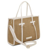 Raffia Shoulder Bag featuring woven raffia and pebbled leather accents, designed for everyday style and versatility.
