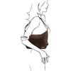 Woman Posing With The Dark Brown Leather Hobo Handbags