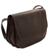 Angled View Of The Dark Brown Saddle Handbag