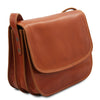 Angled View Of The Honey Saddle Handbag