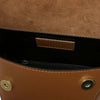 Shoulder Bag For Ladies interior view of the cognac label and zipper compartment.