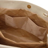 Interior view of Leather Shoulder Bag showing compartments and lining of the Leather Shoulder Bag and Zip Around Wallet Set.
