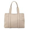 Leather Shoulder Bag and Zip Around Wallet Set in soft beige pebbled leather with double handles.