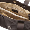 Internal Zip Pocket And Compartment View Of The Chocolate Shoulder Bags For Women