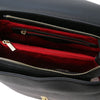 Internal Zip Pocket View Of The Black Leather Handbag Backpack Convertible
