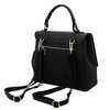 Rear And Shoulder Strap View Of The Black Leather Handbag Backpack Convertible