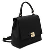 Angled View Of The Black Leather Handbag Backpack Convertible