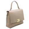 Angled View Of The Light Taupe Leather Handbag Backpack Convertible