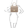 Woman Posing With The Light Taupe Leather Handbag Backpack Convertible