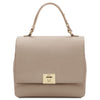 Front View Of The Light Taupe Leather Handbag Backpack Convertible