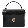Front View Of The Black Small Croc Print Handbag