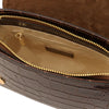 Internal Compartment View Of The Coffee Small Croc Print Handbag