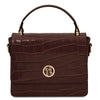 Front View Of The Coffee Small Croc Print Handbag