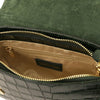 Internal Compartment View Of The Forest Green Small Croc Print Handbag