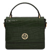 Front View Of The Forest Green Small Croc Print Handbag