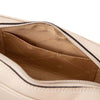 Internal Pocket View Of The Beige Small Leather Crossbody Bag