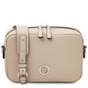 Front View Of The Beige Small Leather Crossbody Bag