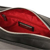 Internal Zip Pocket View Of The Black Small Leather Crossbody Bag