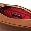 Internal Zip Pocket View Of The Cognac Small Leather Crossbody Bag