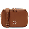 Front View Of The Cognac Small Leather Crossbody Bag