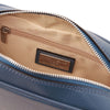 Internal Zip Pocket View Of The Denim Small Leather Crossbody Bag