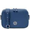 Front View Of The Denim Small Leather Crossbody Bag