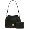 Front View Of The Black Small Leather Handbag and Wallet Set